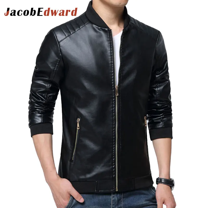 JacobEdward Brand Leather Jackets Mens Bomber Jacket 2017 Spring Leather Jackets Men Clothing Pu Long Sleeve