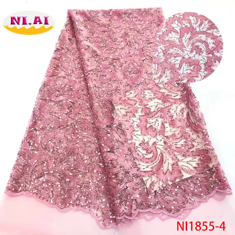 

Pink African Sequins Lace Fabric 2019 High Quality Embroidery Nigerian Lace Fabric For Women French Mesh Lace Fabric NI1855-4