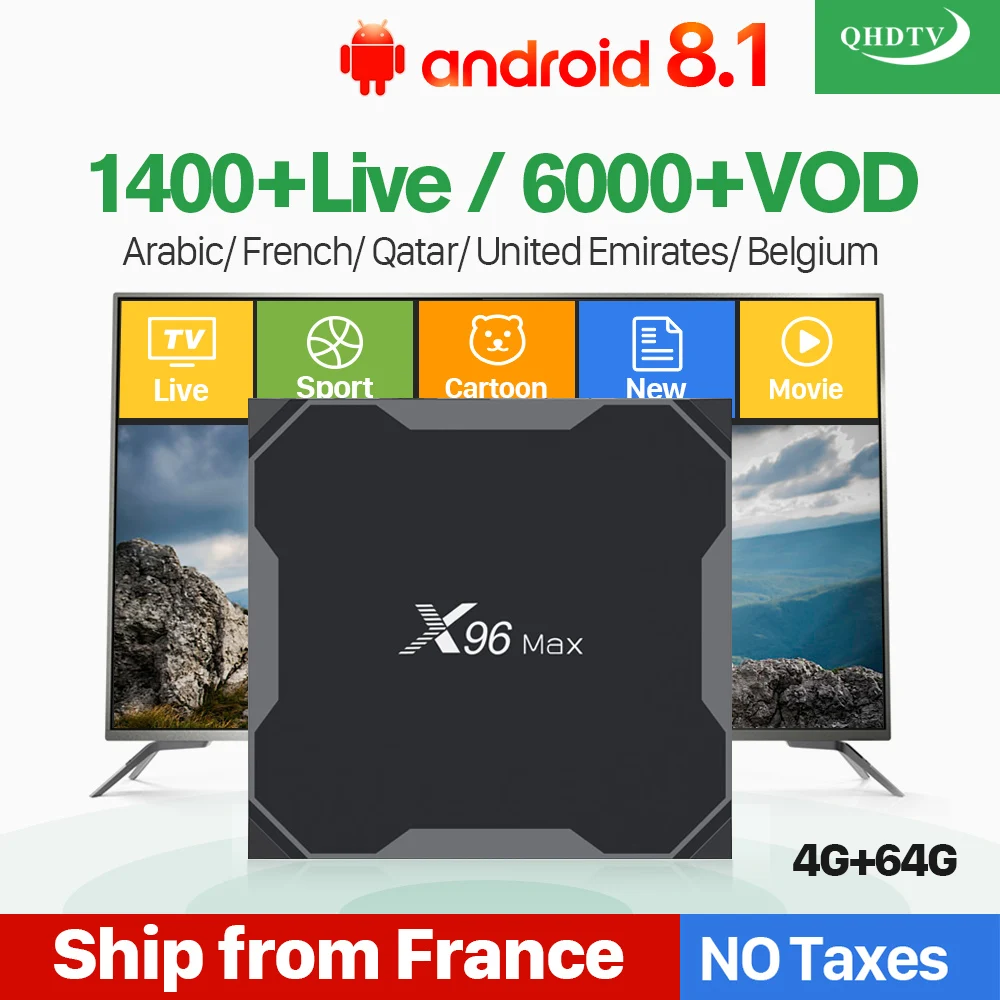 IP tv французский арабский Android 8,1 tv Box X96 Max S905X2 4G 64G 2,4G& 5G Wifi с QHD tv 1 год IP tv французский бельгийский IP tv