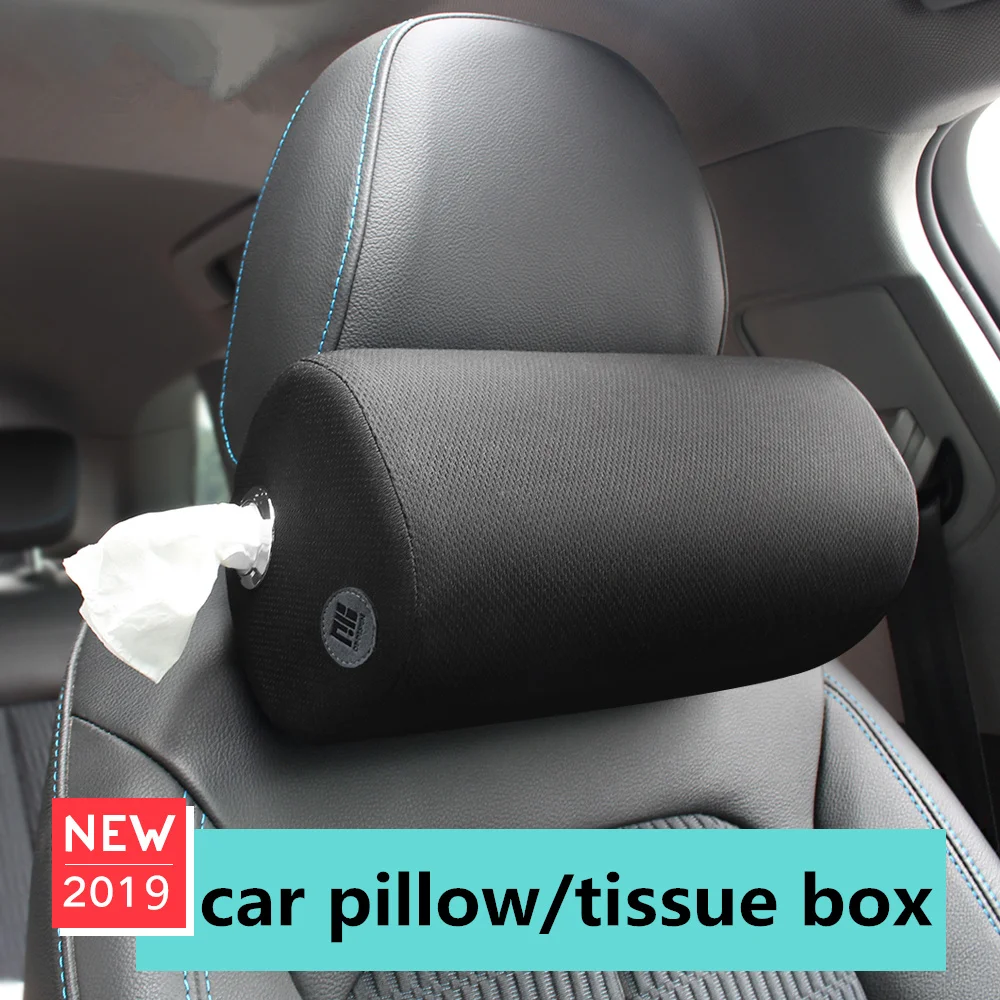 

Car safety headrest space Multifunction memory cotton pillow useful tissue box 2019 Newest 2 and1 car pillow neck pillow cushion