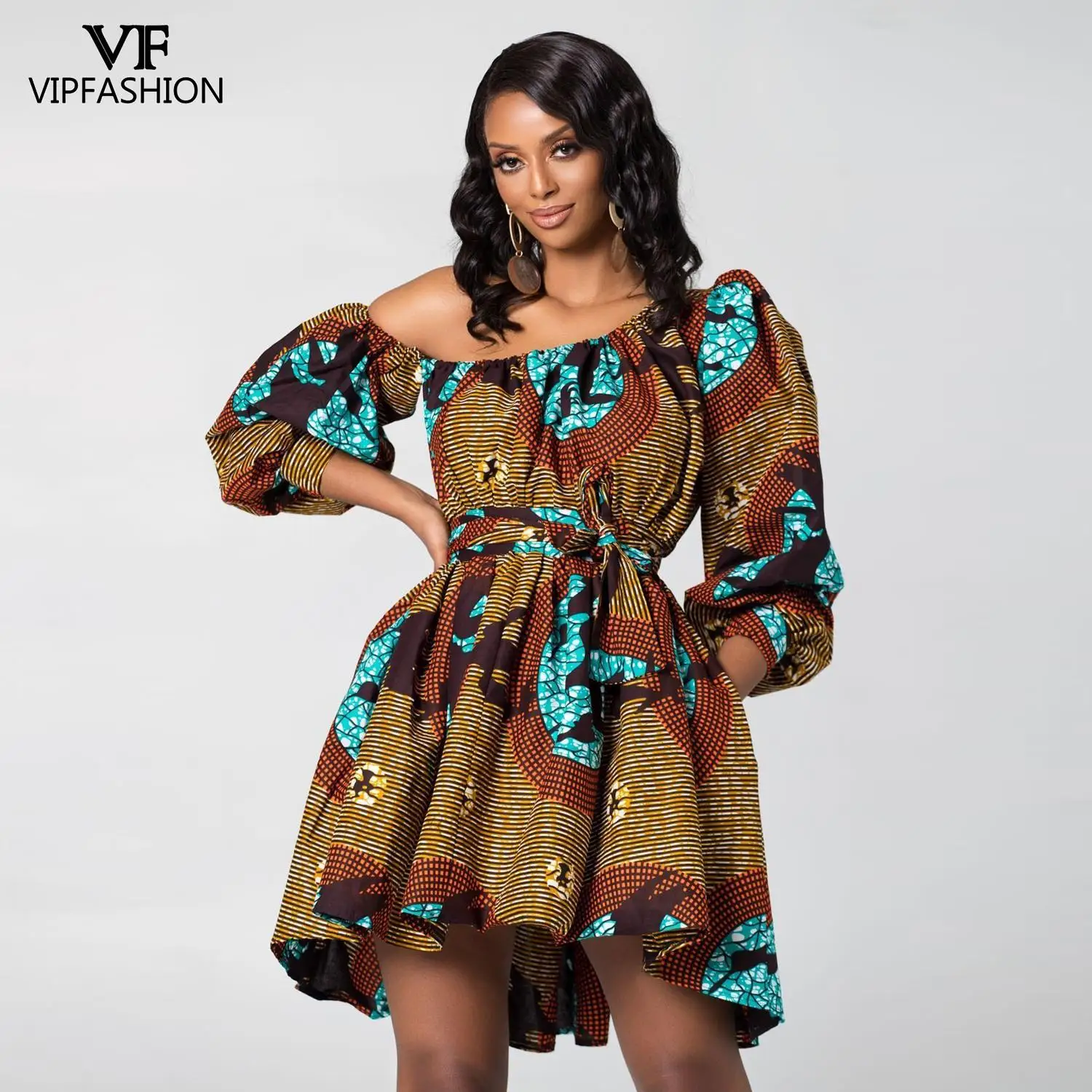 

VIP FASHION Fashion Summer Tribal Nation Bohemia Style Sexy One Shoulder Skirts Floral Print African Dress For Women Plus Size