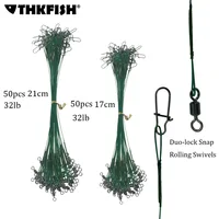 20/50Pcs Lead-core Traction Fishing Line Steel Wire Leader With Swivel Double-Lock Snap for Assorted 17cm/21cm Fishing Wire Tool 2