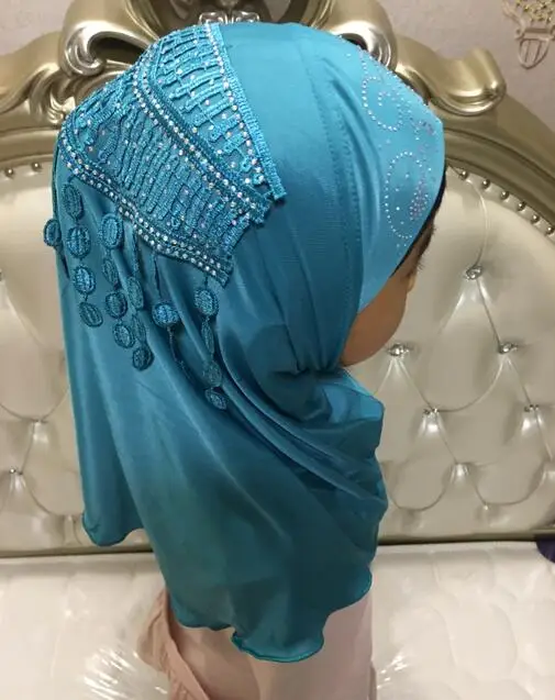H1082 красивый хиджаб детский с кружевом на спине, мусульманский шарф, быстрая