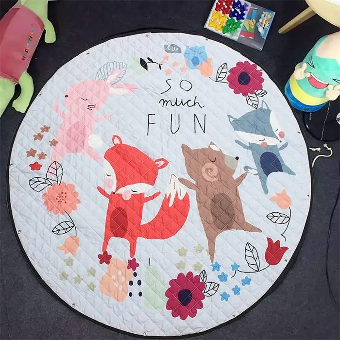 Nordic Round Animals Baby Padded Play Mats Crawling Floor Quilted Mat Teepee Tent Mat Carpet Storage Bag 59" diameter - Цвет: Синий