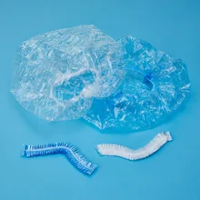 Белые/синие длинные толстые PE одноразовые колпачки для душа пылезащитные и водонепроницаемые колпачок для красителя