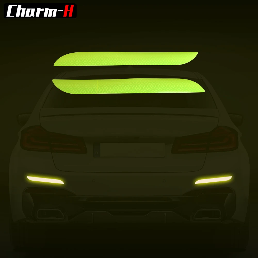 2pcs For BMW Benz Audi Ford Universal Car Trunk Tail Bumper Safety Warning Sign Reflective Tape Mark Strip Sticker Marking Decal