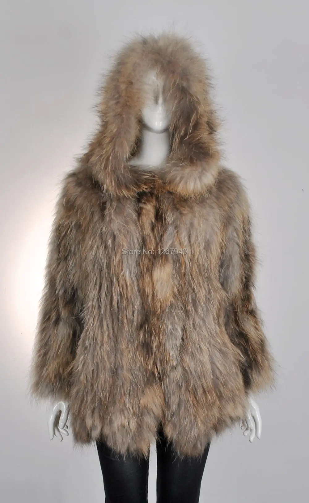 YR212 Denmark Style Genuine Raccoon Handknit Fur Coat with Hood~OEM ...