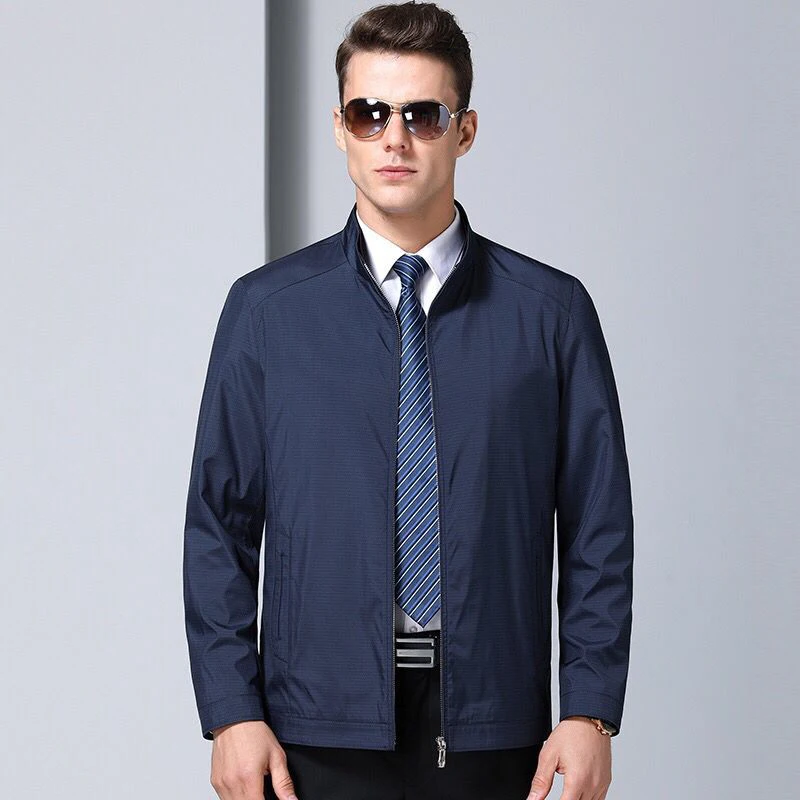 Куртка, пальто, мужская повседневная приталенная верхняя одежда на молнии, ветровка, весна-осень, черный, синий, пуховый воротник, куртка-бомбер - Цвет: 578 Navy Blue