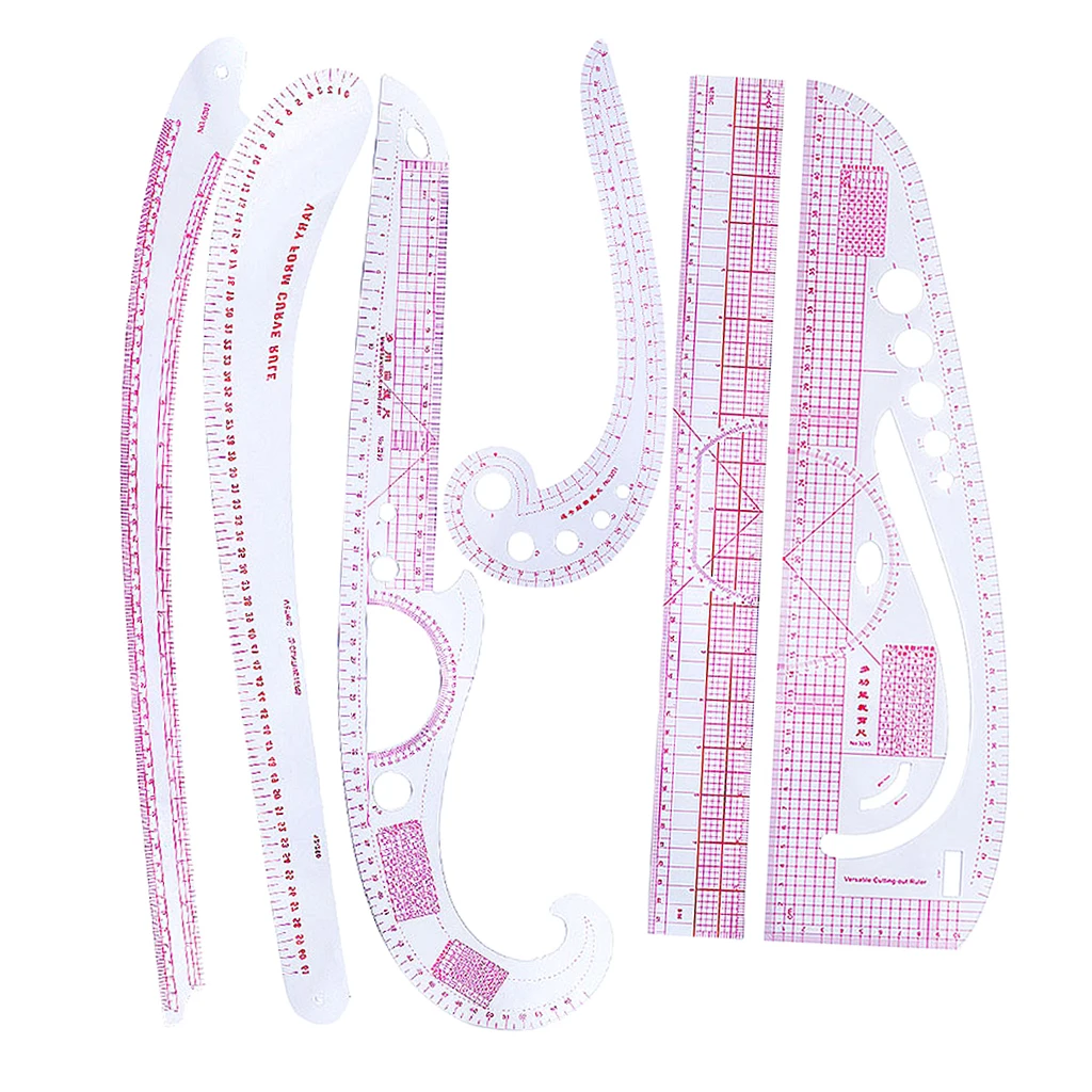 

6 Pieces French Metric Ruler Fashion Metric Ruler Set Curve Pattern Grading Rulers DIY Measure Sewing Tools