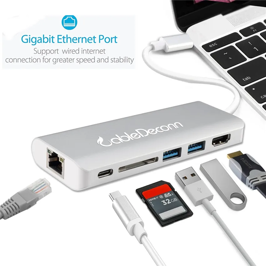  Type C Thunderbolt 3 Adapter to HDMI RJ45 Converter USB C Hub for MacBook Samsung Galaxy S9/Note 9 