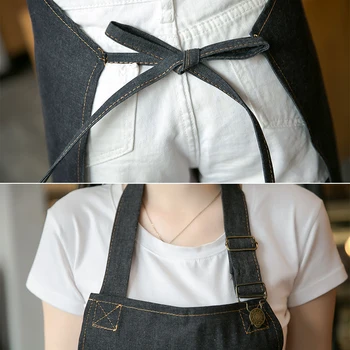 

Fashion Denim Apron W/Pockets Adjustable Unisex Kitchen Coffee Shop Uniforms Hot