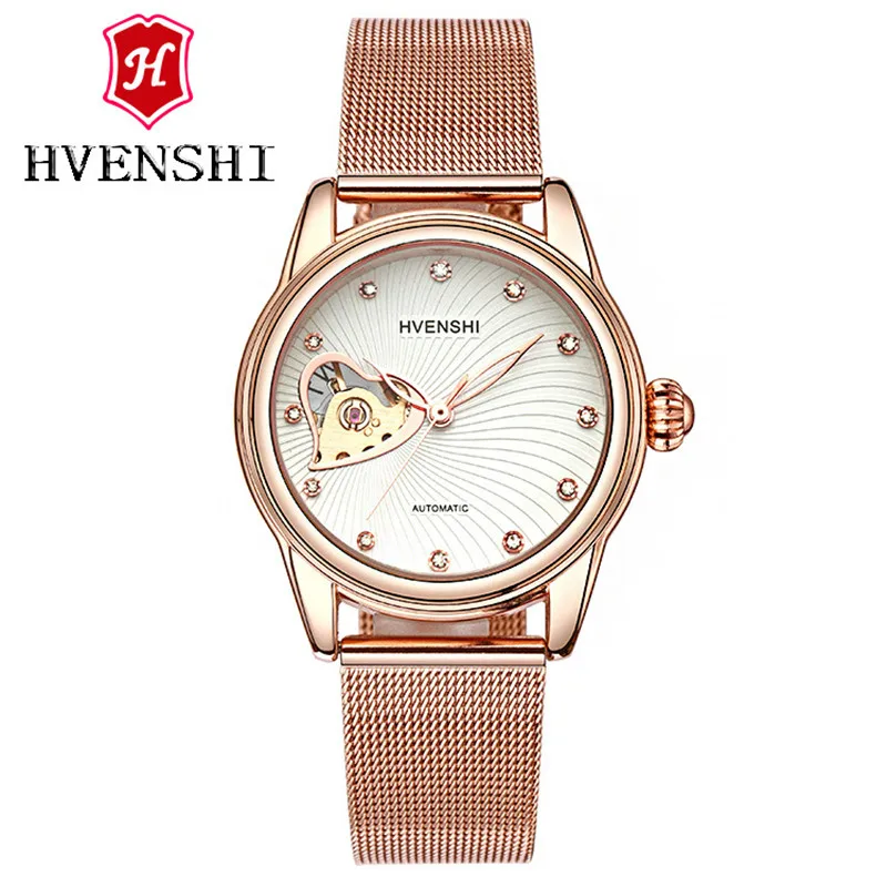 HVENSHI часы для женщин автоматические водонепроницаемые Лидирующий бренд механические часы сталь кожа розовое золото часы relogio элегантные часы
