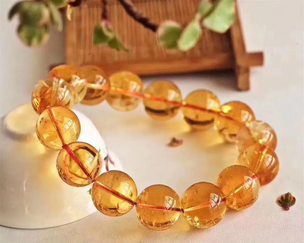 

Natural Yellow Citrine Quartz Clear Round Beads Bracelet 15mm Wealthy Gemstone Woman Fashion Healing Crystal Brazil AAAAA