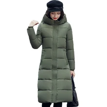 Alta calidad 2018 soporte collar mujeres invierno largo con capucha con un sombrero caliente espesar chaqueta para mujer sólido acolchado femenino parka