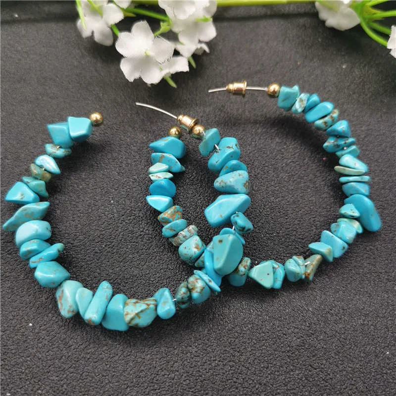 

2019 New Fashion Exaggerated Blue Red Irregular Beads Hoop Earring for Women Gold Color Big Statement Bincos