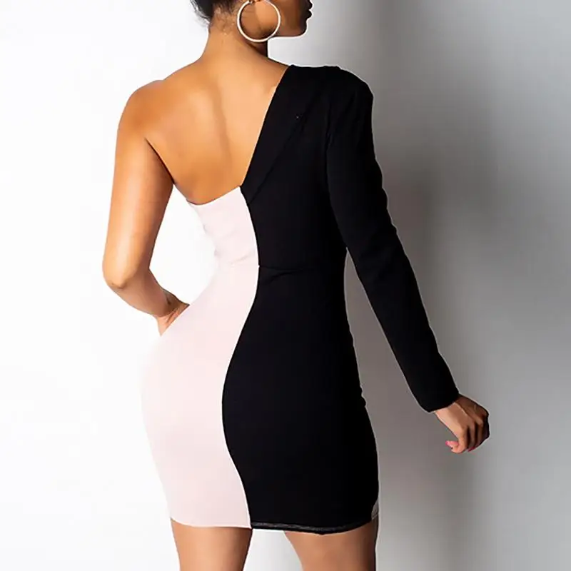 واحد الكتف اثنين من لهجة إدراج Bodycon اللباس مثير مكتب نظرة النساء اللباس vestidos فيرانو 2019