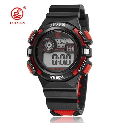 Бренд OHSEN, цифровые часы для детей, ЖК-дисплей, водостойкие, спортивные часы для детей, для мальчиков, с будильником, детские наручные часы, детские часы - Цвет: Красный