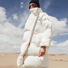 YNZZU Роскошная зимняя куртка женская Повседневная белая пуховая куртка средней длины свободная плотная теплая верхняя одежда с воротником-стойкой O680