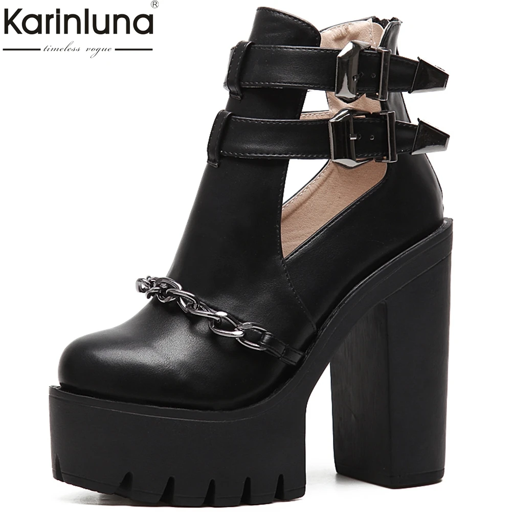 

Brand Design Platform cool Summer Boots women Shoes Chunky High Heels Buckles Black Shoes woman Boots Female