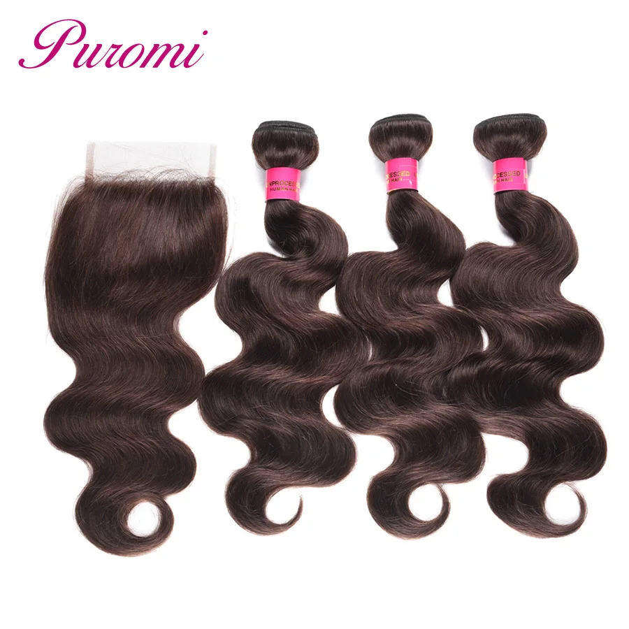 Puromi Brazilian Hair Dark Brown #2 Lace Body Wave Closure with Bundles Non Remy Human Hair Bundles with Closure 3 Bundle Deals Puromi Brazilian Hair Dark Brown #2 Lace Body Wave Closure with Bundles Non Remy Human Hair Bundles with Closure 3 Bundle Deals