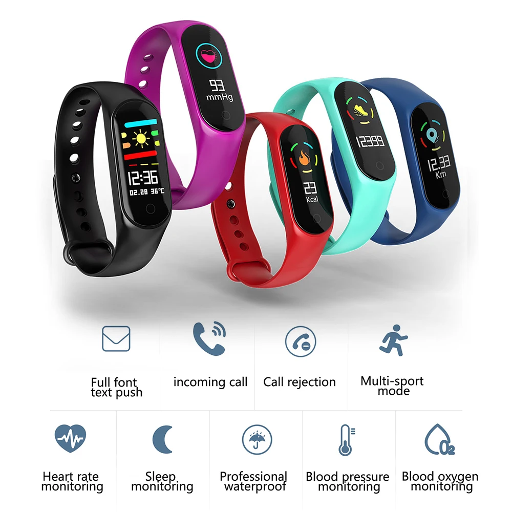 

Smart Bracelet Sports Band Heart Rate Blood Pressure Oxygen Monitor Weather Forecast Message Reminder Waterproof Smart Wristband