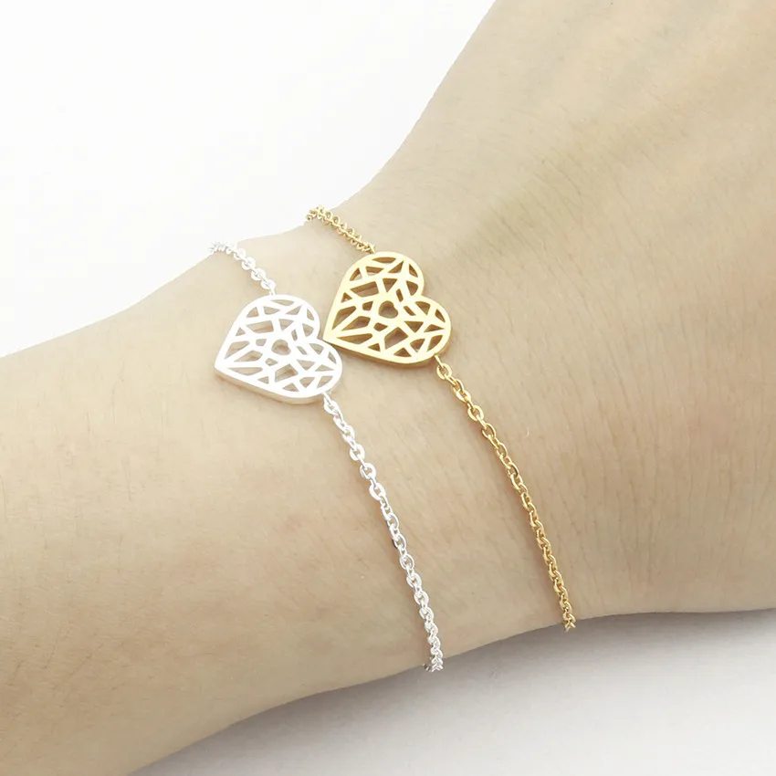 

Gold Silver Color Chain Pulseras Origami Heart Bracelets & Bangles Stainless Steel Love Women Bracelet Jewelry Bridesmaid Gift