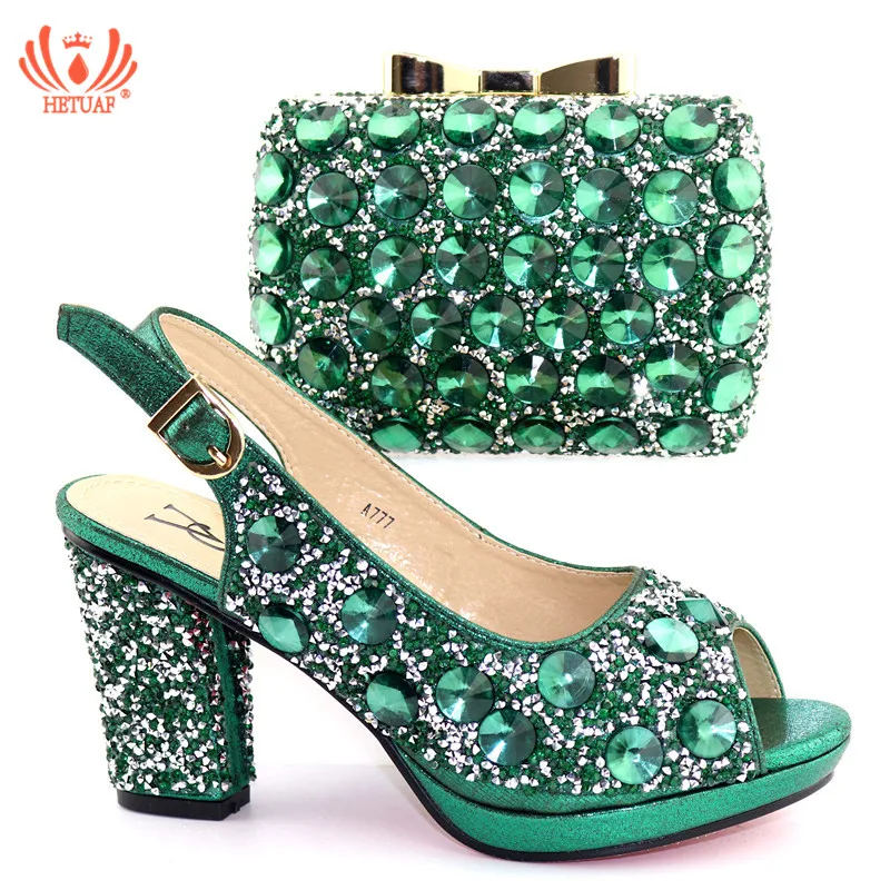 

Summer New Coming Green Color Nigerian Shoes and Bags To Match Shoes with Bag Set Matching Italian Shoe and Bag Set