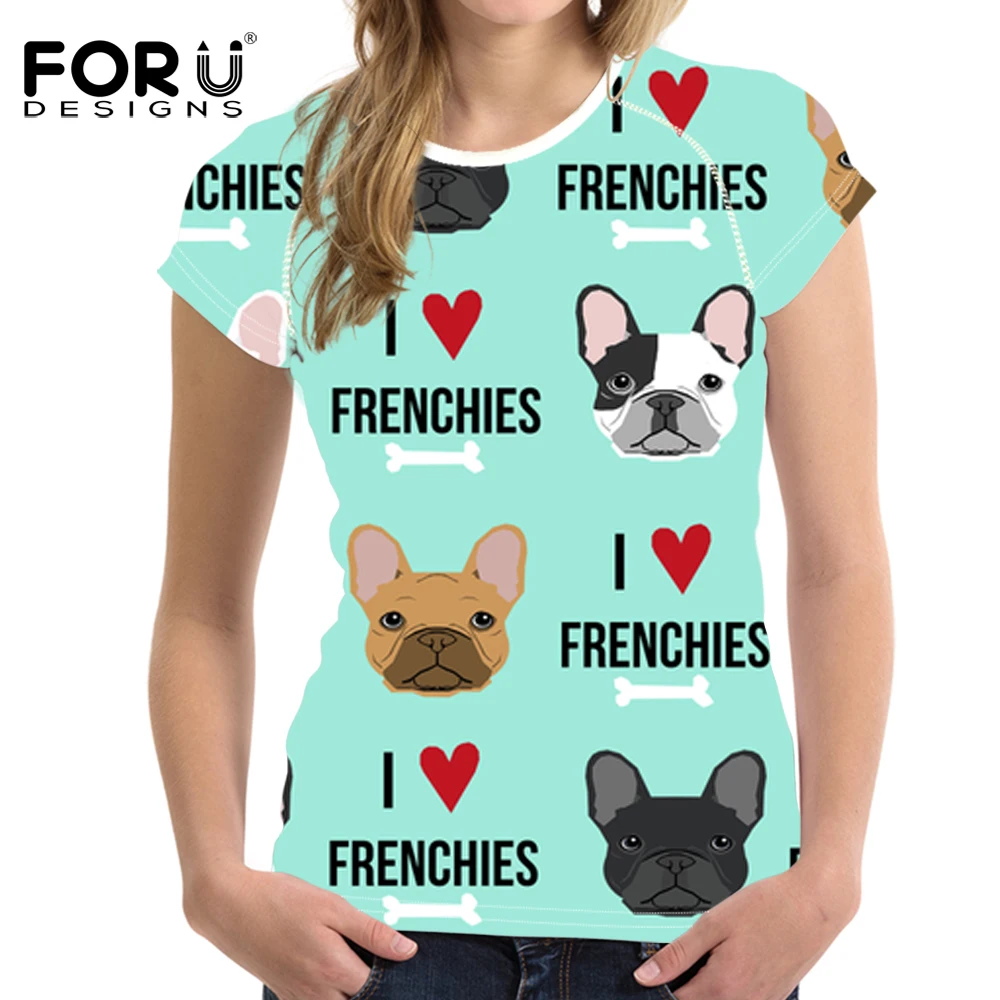 FORUDESIGNS/забавная Футболка с принтом французского бульдога для женщин Kawaii футболка