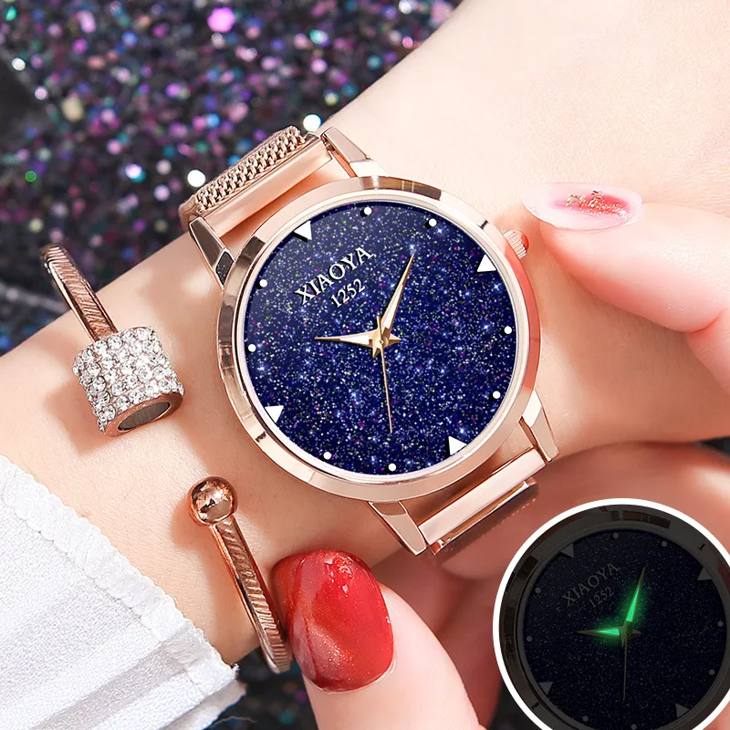 

Rose Gold Women Watches Starry Sky Magnetic Buckle Luxury Ladies Clock Fashion Casual Waterproof Rhinestone Female Wrist Watches