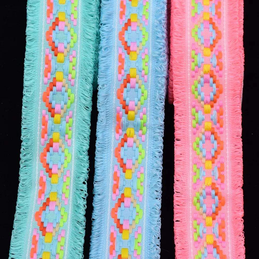 4.5CM color checkered jacquard Tassel ribbon lace decorative headdress