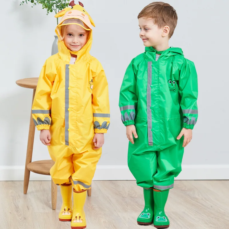 Crianças à Prova Animal com Capuz Nova Chegada Dwaterproof Água Cabolsa Reflexivo Listra Sonw Chuva Wear Meninos Meninas Crianças Padrão Bebê Adorável Roupas