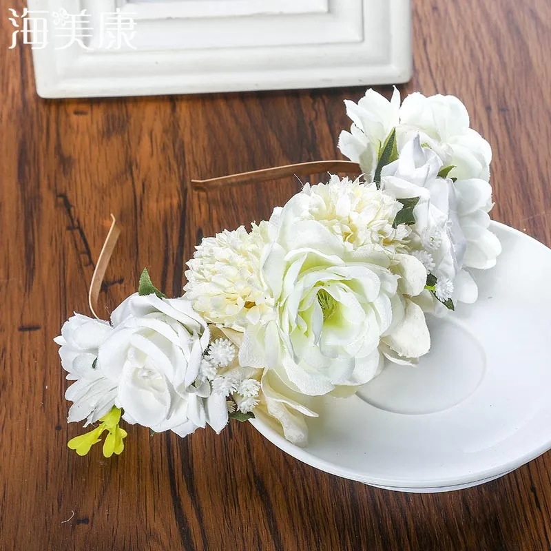 

Haimeikang Fashion Romantic White Flower Wedding Hair Bands Women Headband Floral Leaves Headwear Girls Beach Hair Accessories
