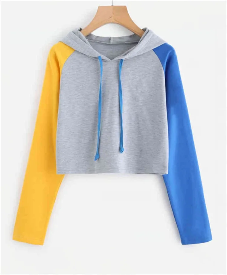 

Mr.nut new spring and autumn hooded long sleeve color matching casual wild short Women's sports hoodies