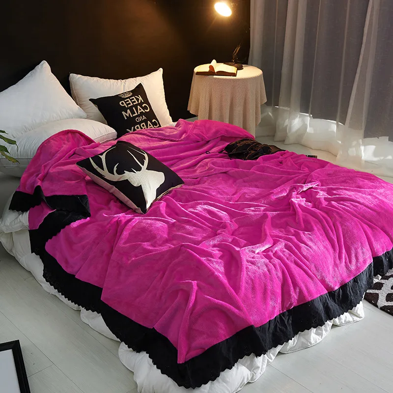 

Pure Color Rose Red Fashion Blanket Simple And Generous 100% Polyester Fabric Blanket Home Textile Products Bedding