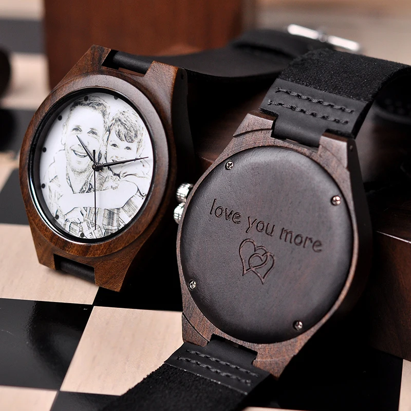 BOBO BIRD персонализированные мужские часы деревянные часы специальные семейные подарки фотографии клиентов печать гравировка Прямая поставка