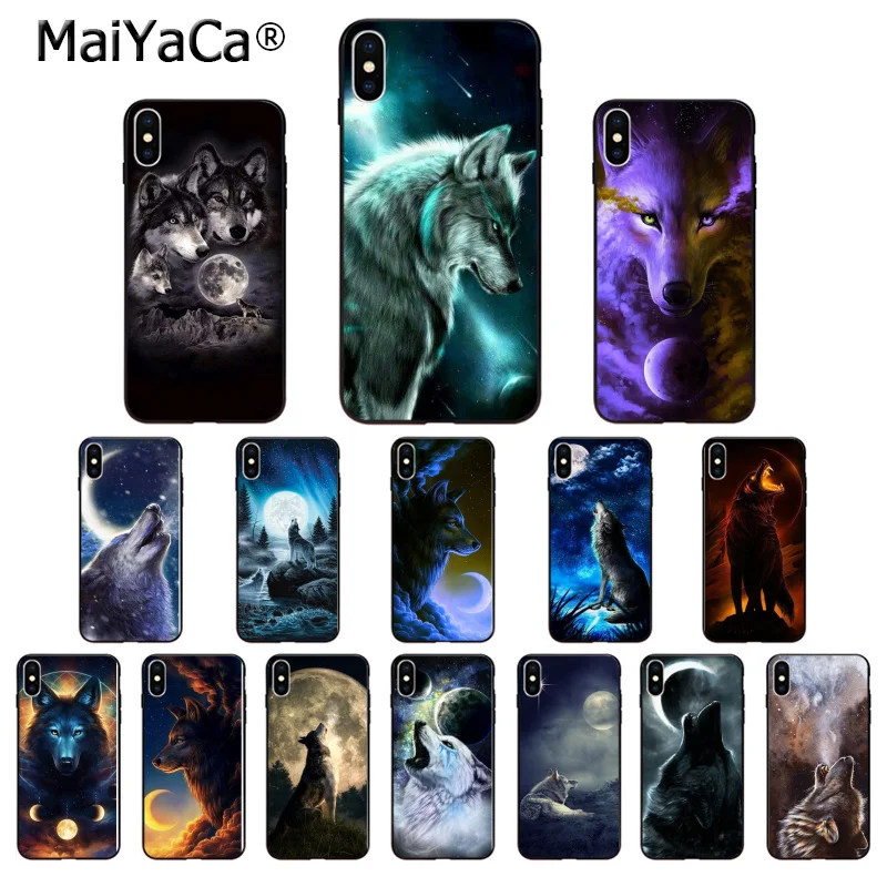 MaiYaCa moon roaring Wolf черный ТПУ мягкий чехол для телефона Apple iPhone 8 7 6 6S Plus X XS MAX 5 5S SE XR