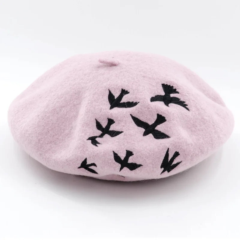 USPOP Hot Fashion women berets female wool beret casual wool thick warm winter hat cute bird embroidery berets painter hat