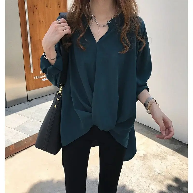Women Chiffon Shirt Longsleeve V-Collar Blouse For Female Irregular Tails 2018 New Women Spring Clothing AS154 (12)