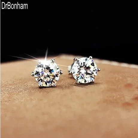 

Silver color 6 Prongs Sparkling 0.5ct Cubic Zircon Post CZ Stud Earrings