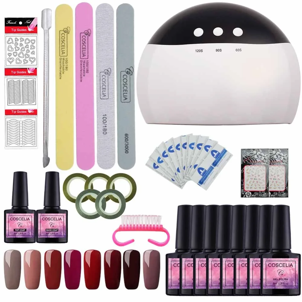 

Manicure Set of Tools Nail Set UV LED Lamp 8pcs Nail Gel Polish Kit 24W Dryer Soak Off Gel Varnish Nail Polish Kit Nail Art Tool