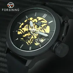 FORSINING спортивная мода для мужчин автоматические механические часы каучуковый ремешок Золотой Скелет Фиолетовый 3D циферблат наручные часы