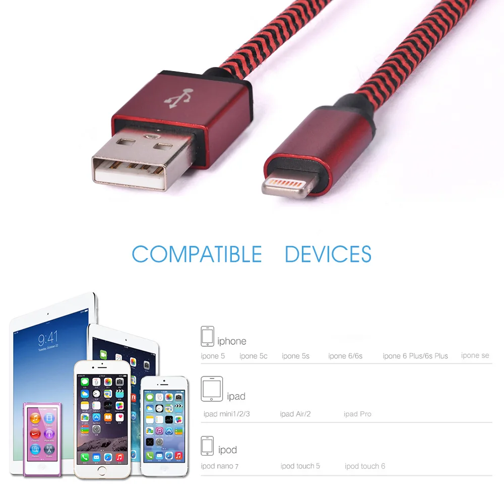 USB كابل مضفر مع الألومنيوم الإسكان 10 قدم/3 M ل فون Xs XS ماكس XR X 8 8 زائد 7 7 زائد باد برو الهواء البسيطة بود