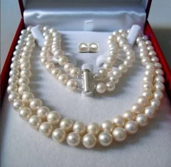 

8-9MM WHITE AKOYA SALTWATER PEARL NECKLACE 17-18inch beads jewelry making earring set