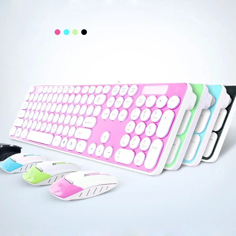 

High Quality 2.4GHz Wireless Keyboard + Mouse Smart Power-saving Combo Cordless Round Key Set for Laptop Computer