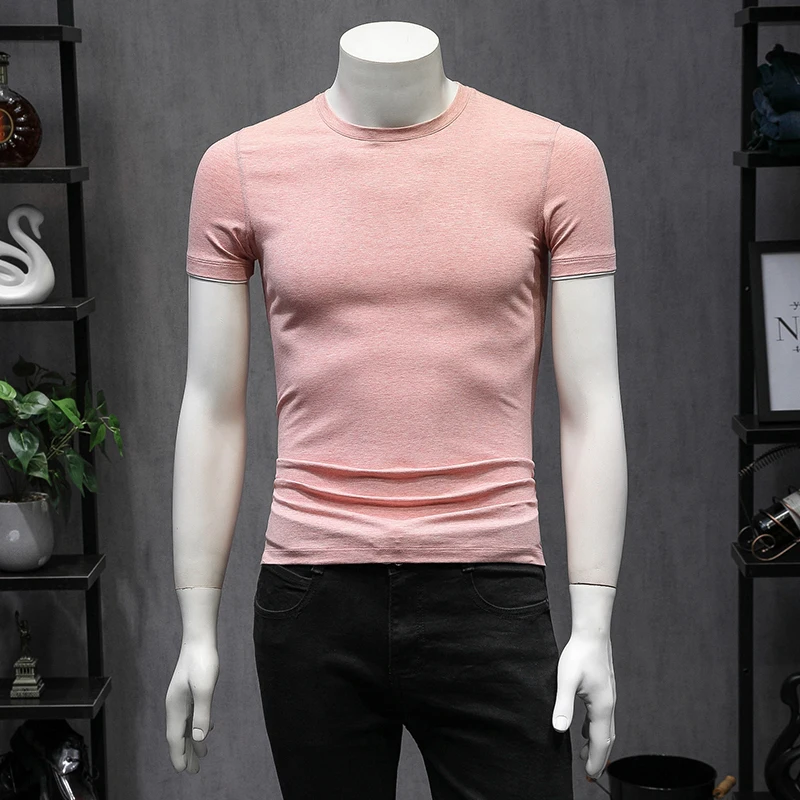 

2019 summer new Korean version of the self-cultivation cotton t-shirt solid color simple wild round neck men's bottom t-shirt