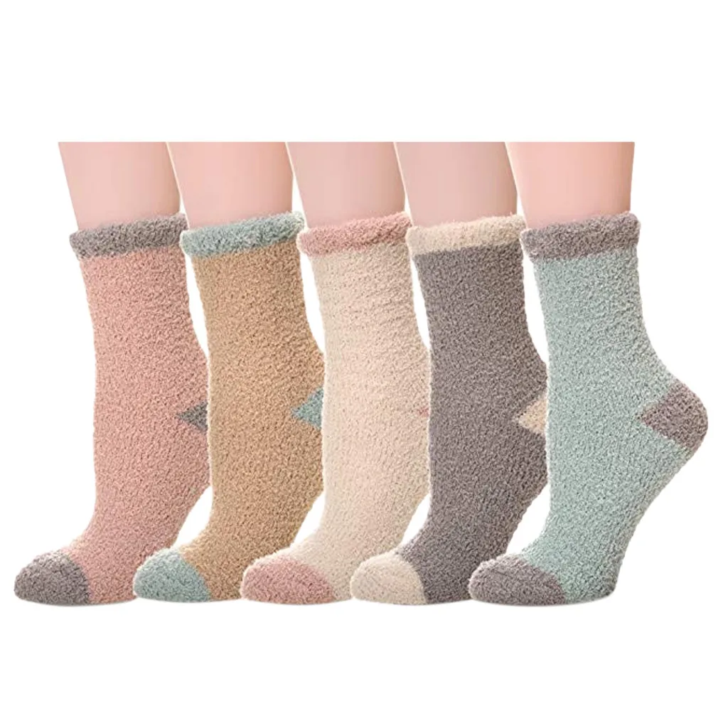 JAYCOSIN, брендовые домашние мягкие носки-тапочки для женщин и девочек пушистые теплые зимние однотонные мягкие повседневные женские носки, 5 пар в комплекте, 9031333