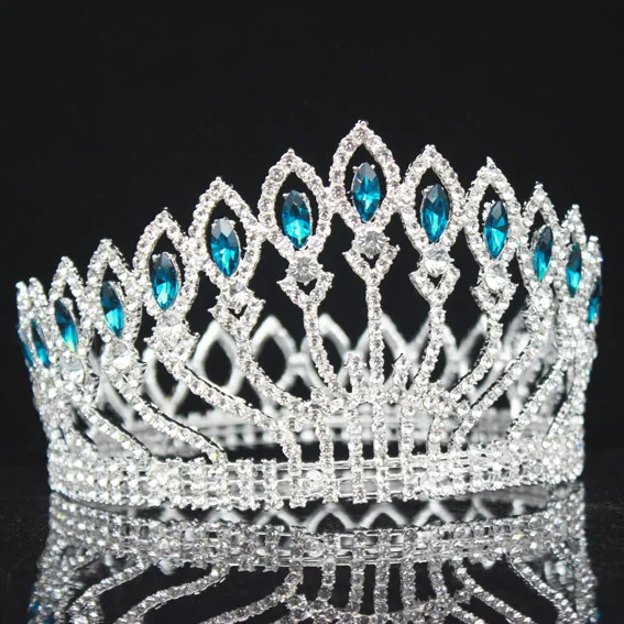Золотой Кристалл королевы свадебная диадема свадебный головной убор невесты ювелирные изделия для волос аксессуары для женщин для выпускного на волосы украшения - Окраска металла: Silver Sea Blue