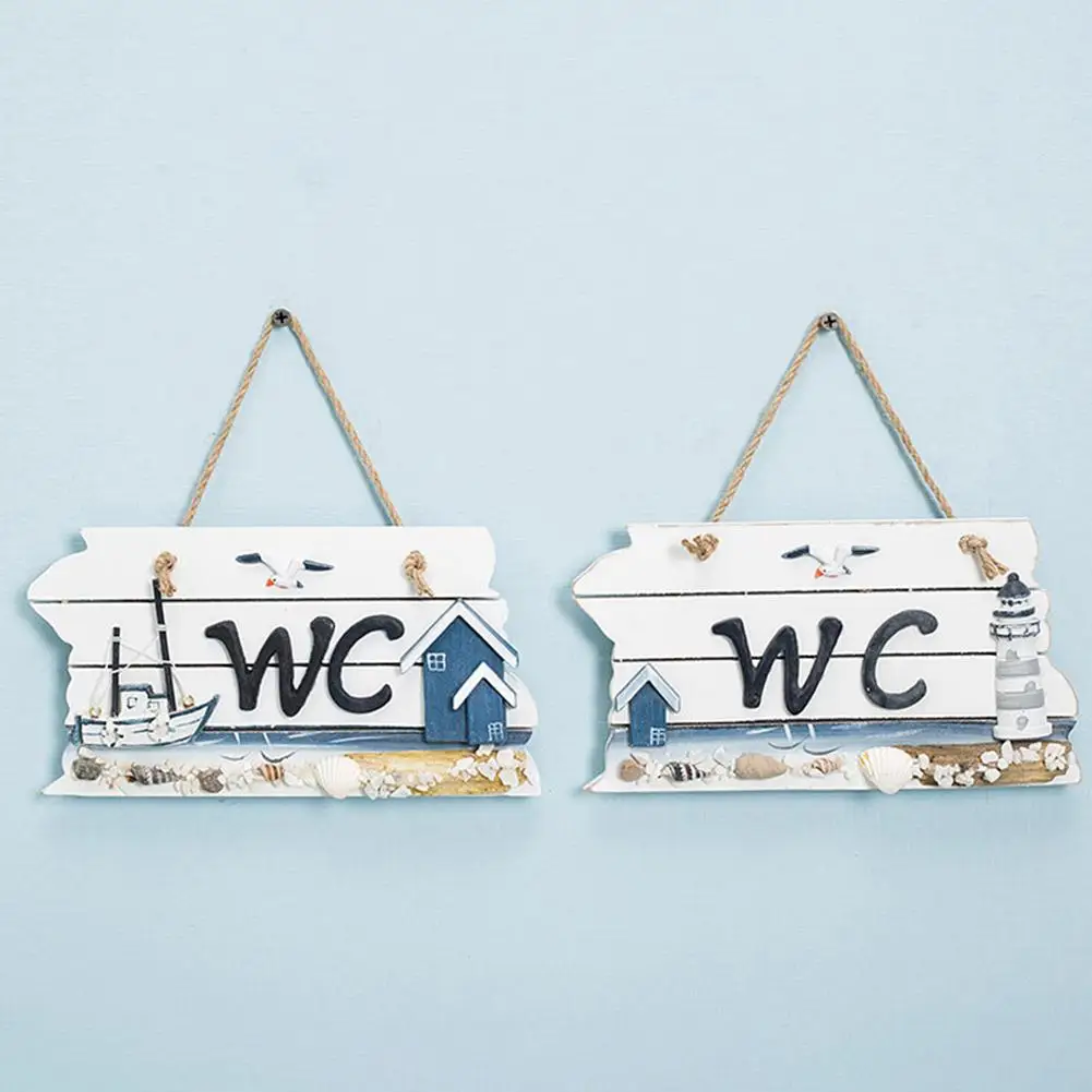 

Mediterranean Style Boat Beacon Toilet Wooden WC Sign Door Plate Bathroom Decor