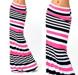 Новый Для женщин юбка Длинная Цыганский Джерси Стретч Полный Юбки для женщин дамы Макси юбка в полоску S L