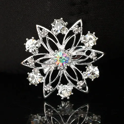 Модное ювелирное изделие, брошь в виде цветка серебряного цвета для женщин, свадебные броши с кристаллами, 12 шт./лот - Окраска металла: Посеребренный